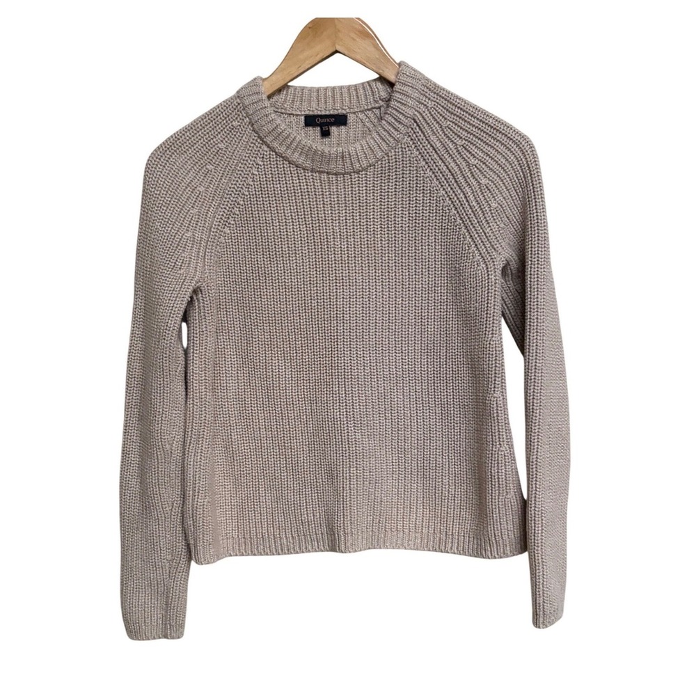 Quince Organic Cotton Fisherman Crew Sweater Heather Taupe Beige XS